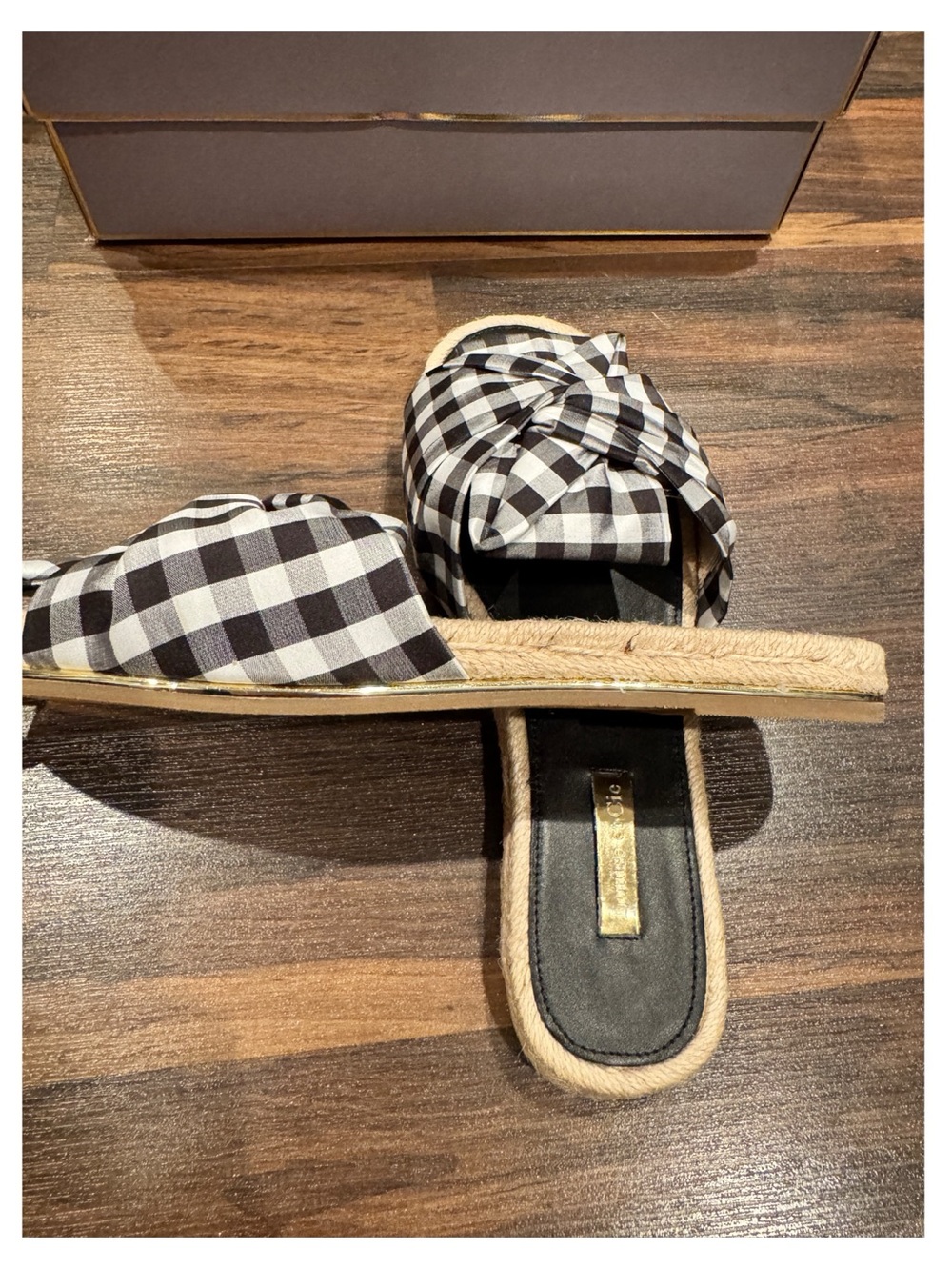 Louise et Cie Black & White Gingham Knot Slides - Picture 1 of 15